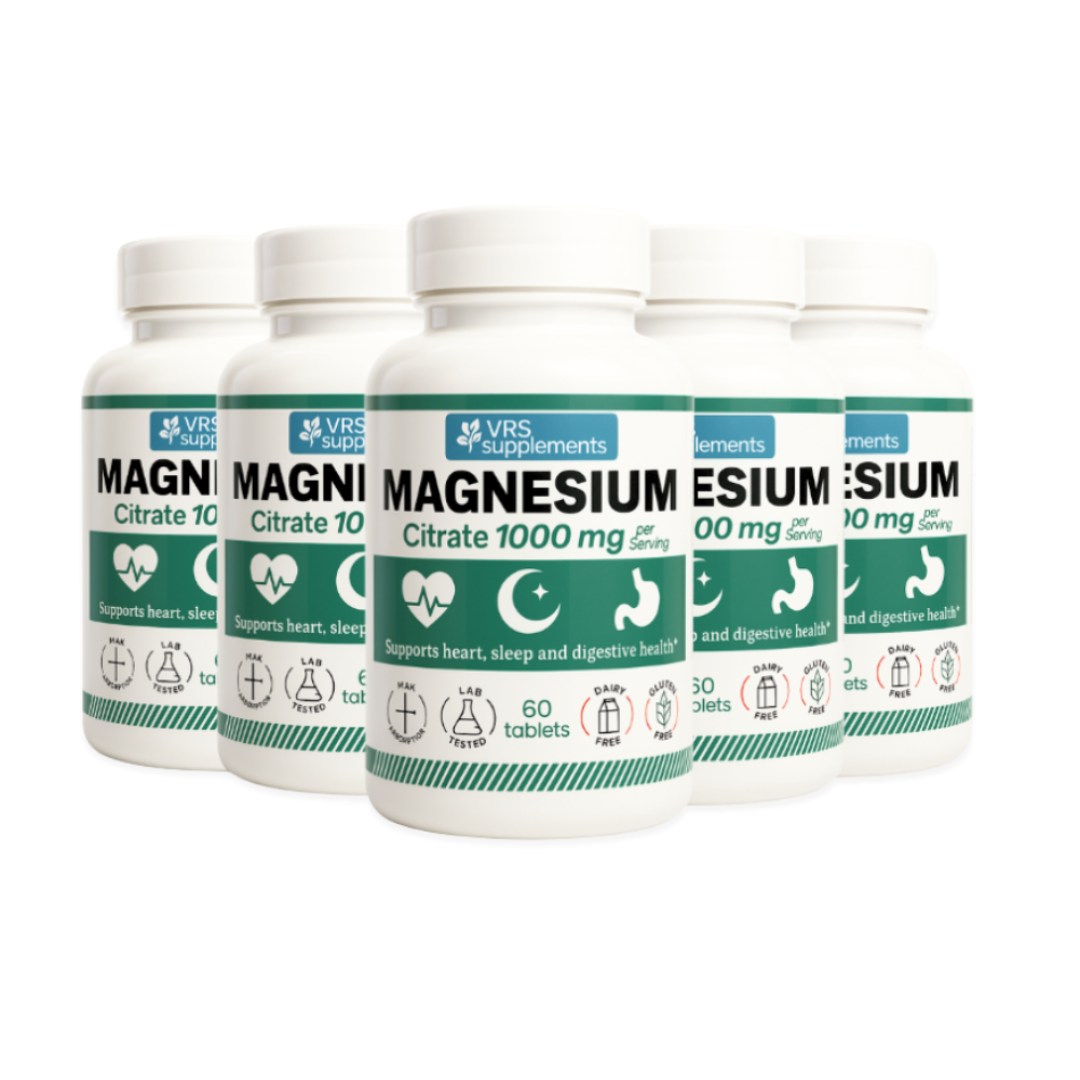 VRS Supplements Magnesium Citrate 1000 mg – 10 Pack - 600 Tablets