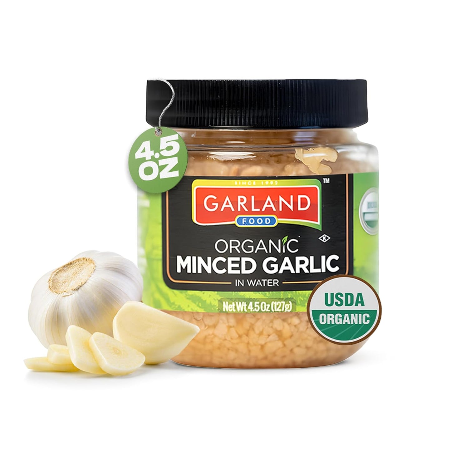 Garland Organic Minced Garlic – 4.5 oz – Made in USA
