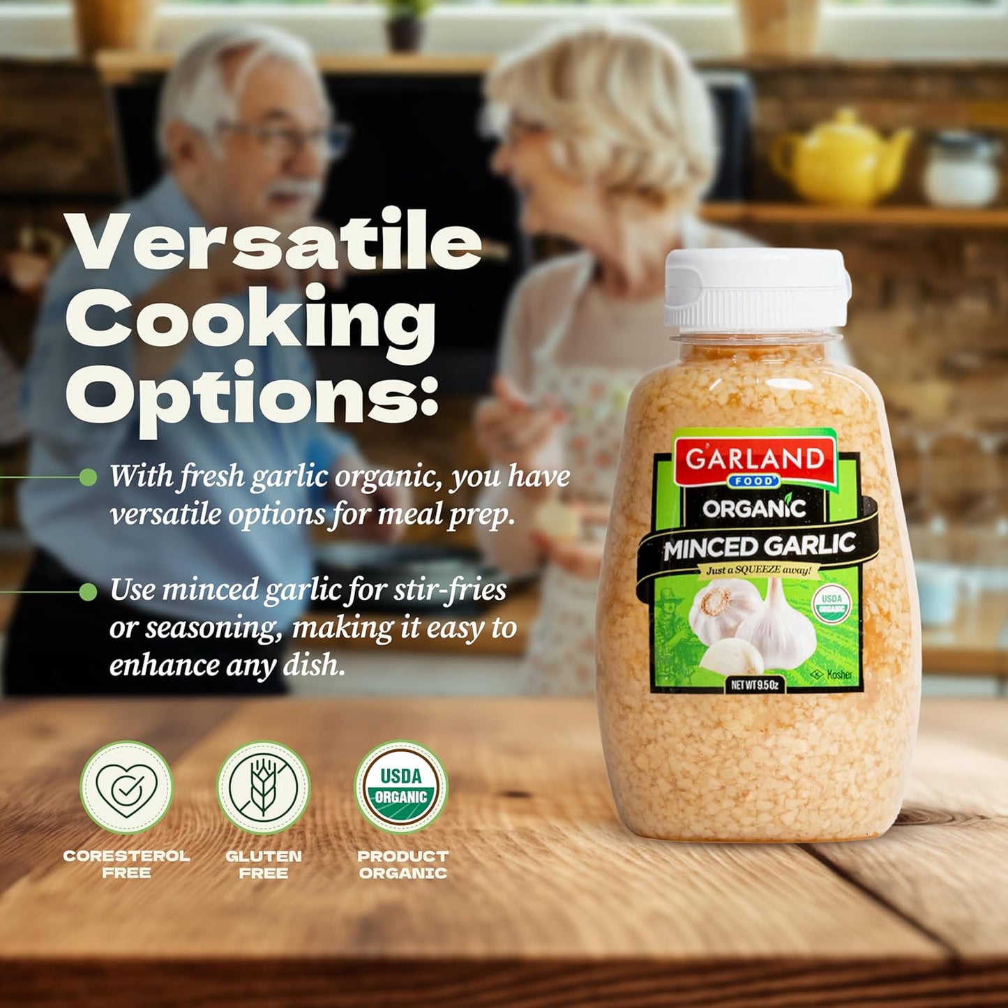 Garland Organic Minced Garlic – Squeezable Bottle – 9.5 oz – Made in USA