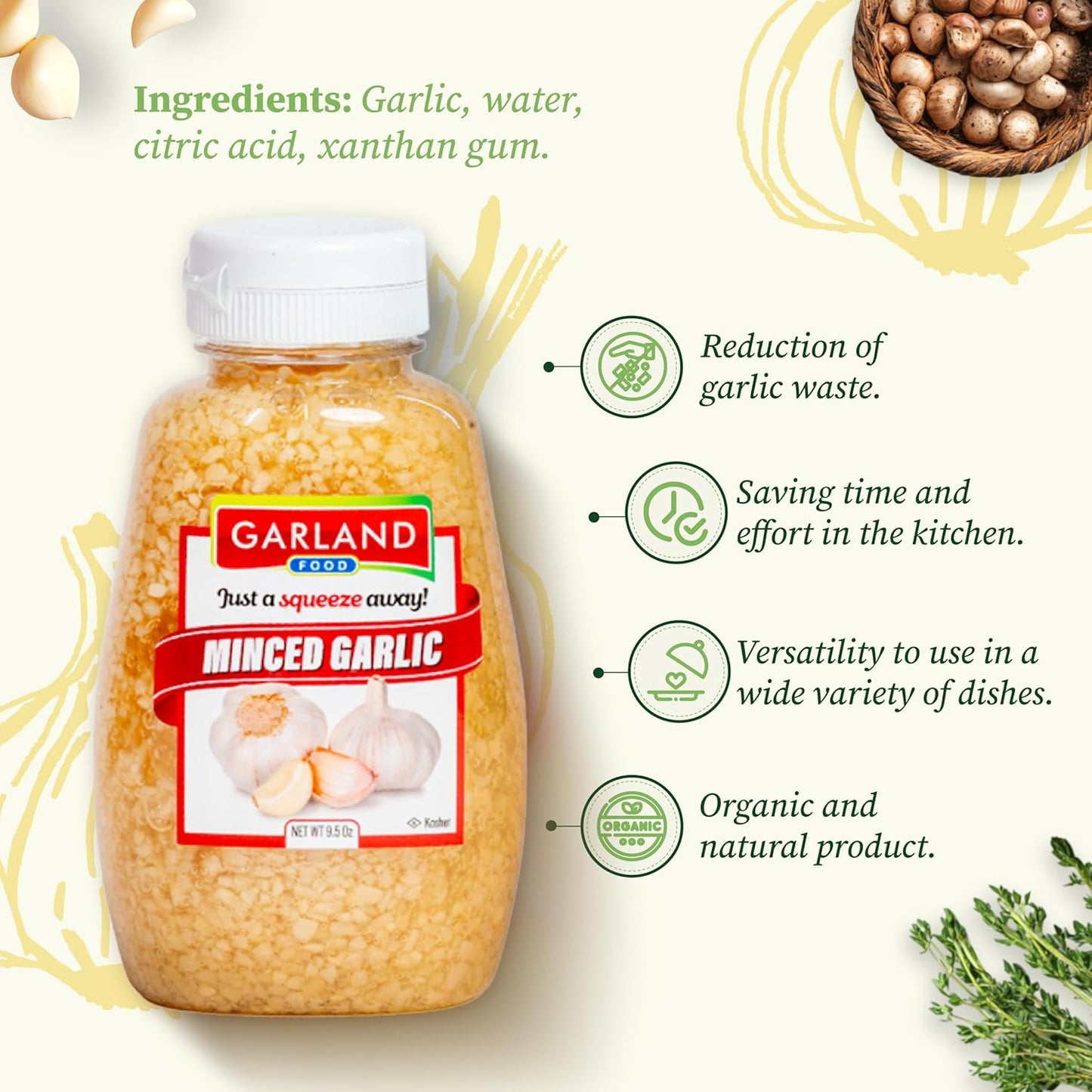 Garland Minced Garlic – Squeezable Bottle – 9.5 oz – Made in USA