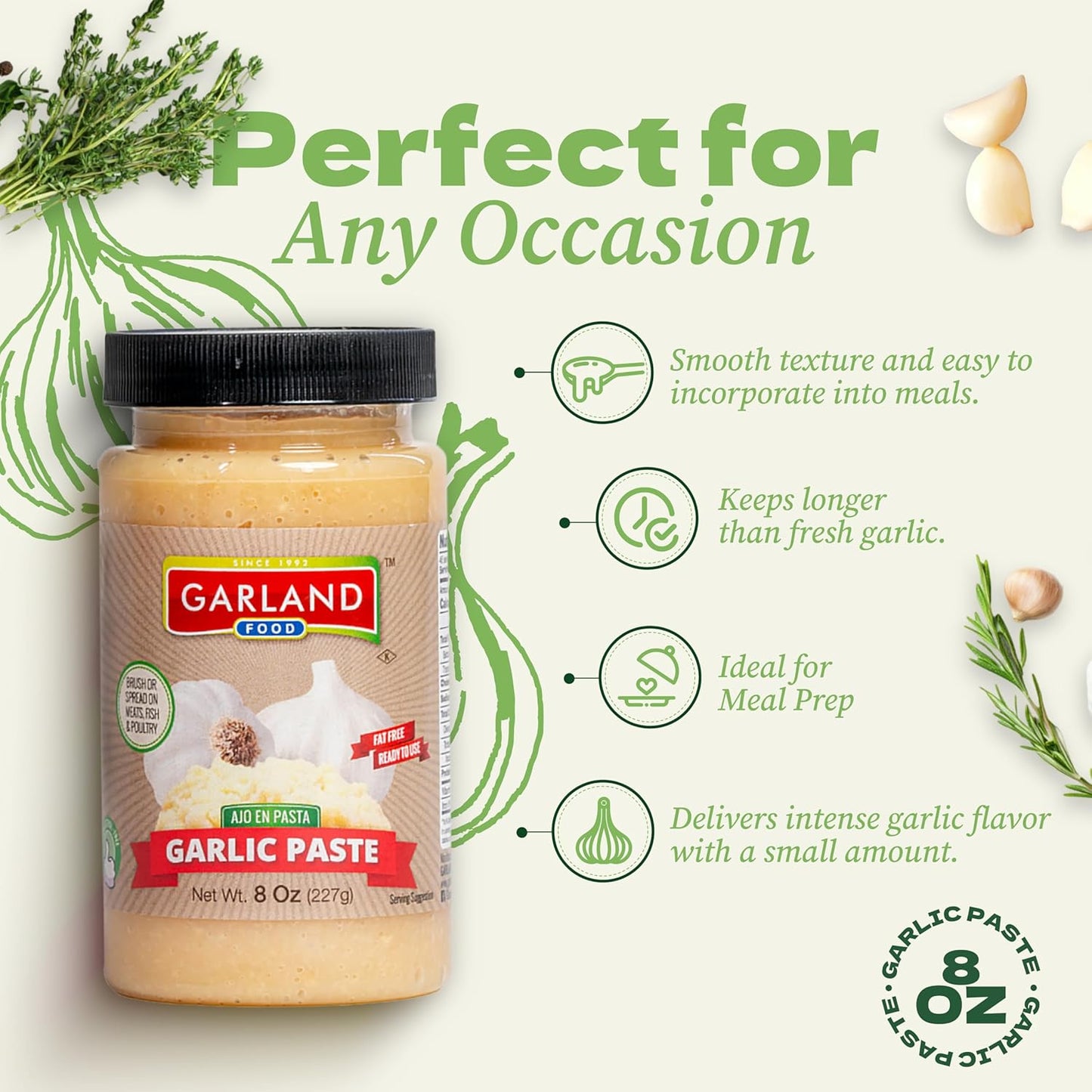 Garland Garlic Paste – Smooth Garlic Spread – 8 oz