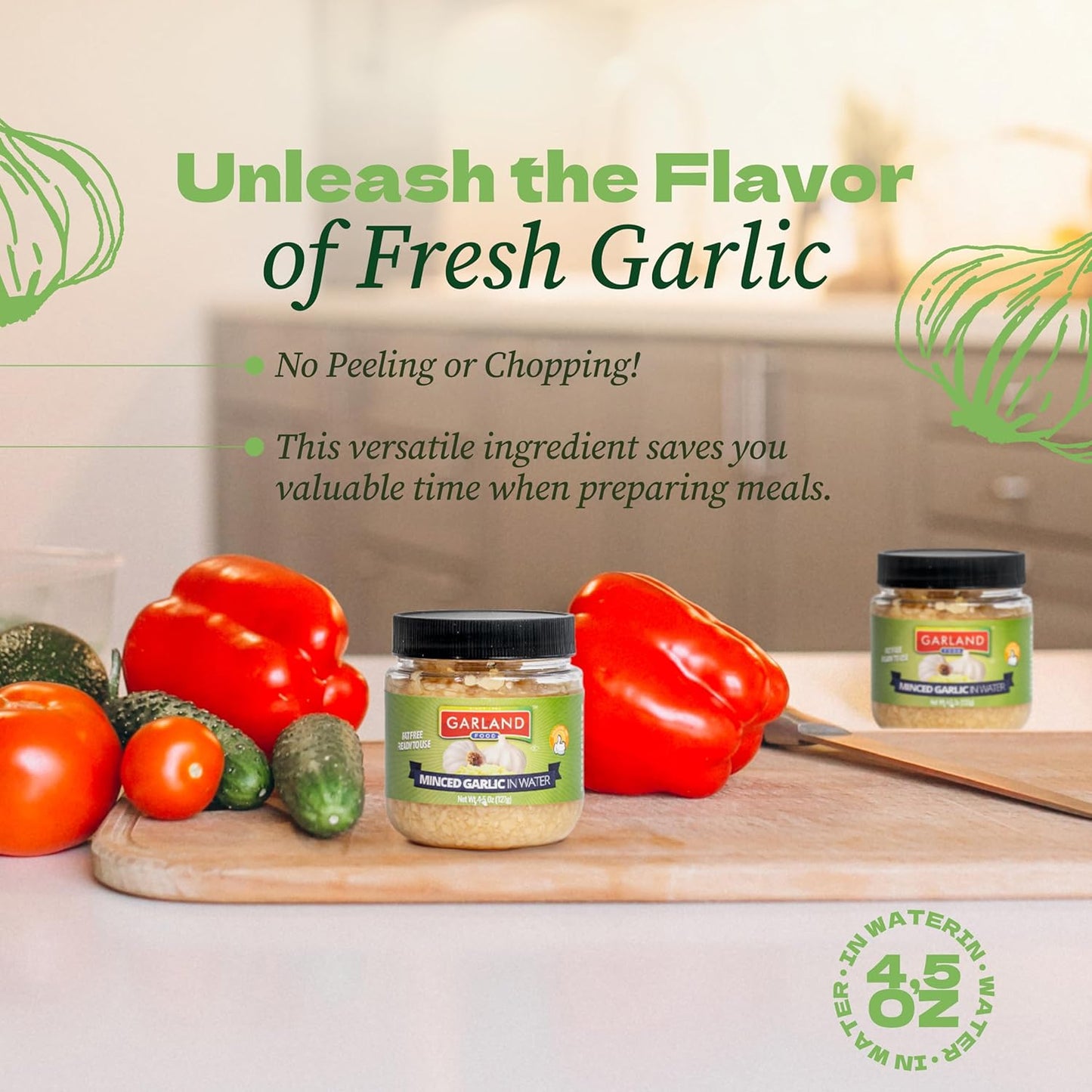 Garland Minced Garlic – In Water – 4.5 oz – Made in USA