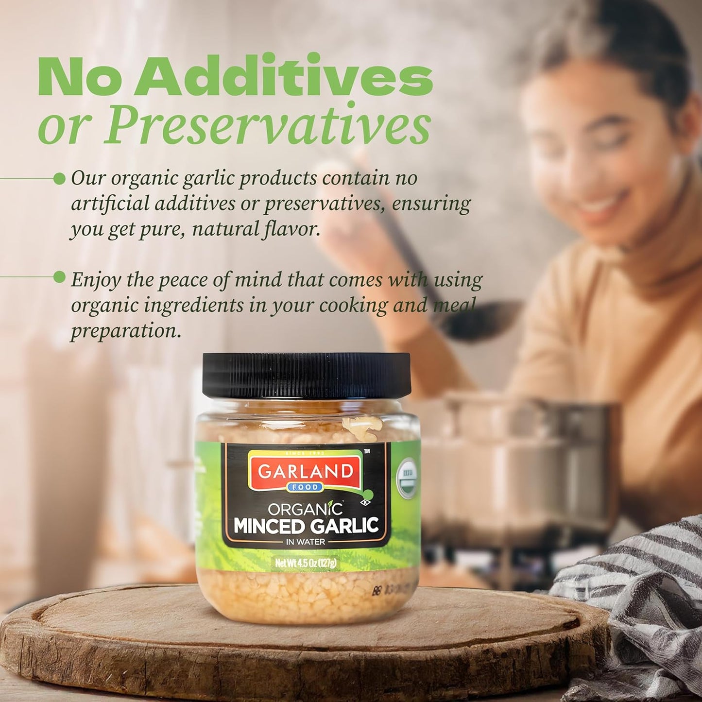 Garland Organic Minced Garlic – 4.5 oz – Made in USA