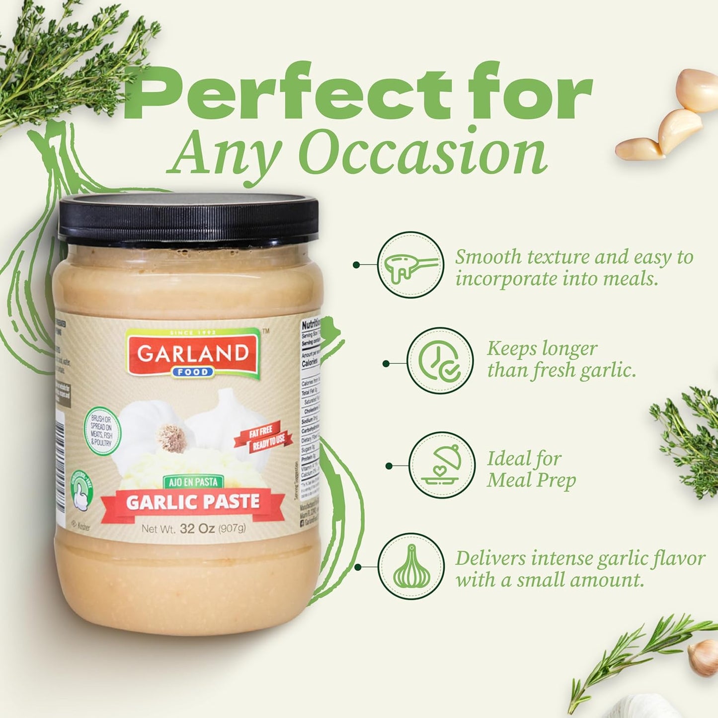 Garland Garlic Paste – Smooth Garlic Spread – 32 oz