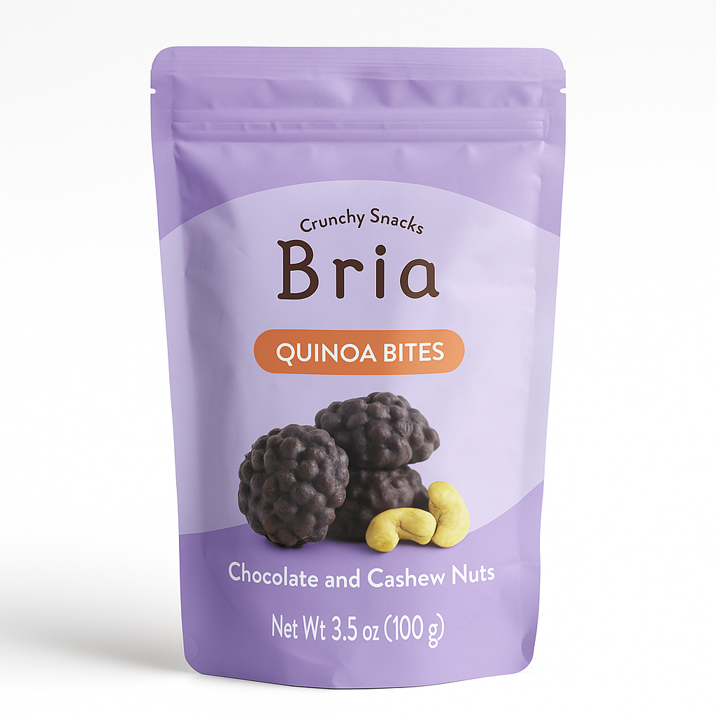 Bria Quinoa Bites – Chocolate and Cashew Nuts – All Natural Crunchy Snack – 3.5 oz