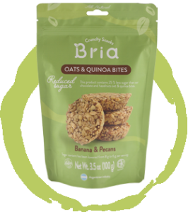 Bria Oats & Quinoa Bites – Banana & Pecans – Reduced Sugar – All Natural Snack – 3.5 oz