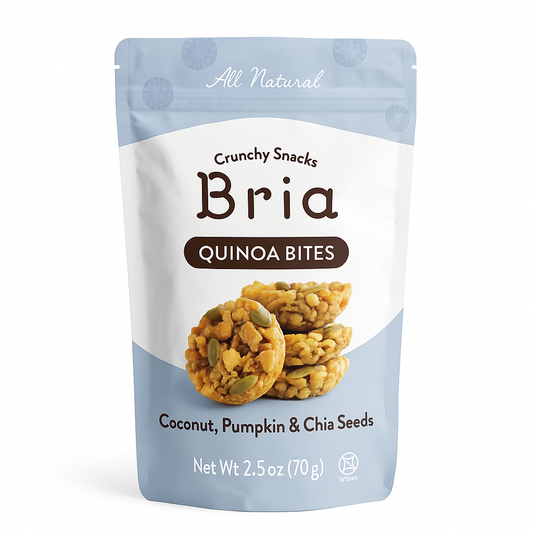 Bria Quinoa Bites – Coconut, Pumpkin & Chia Seeds – All Natural Crunchy Snack – 2.5 oz
