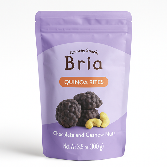 Bria Quinoa Bites – Chocolate and Cashew Nuts – All Natural Crunchy Snack – 3.5 oz